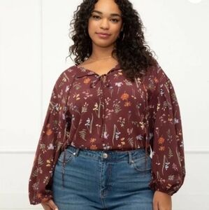 Eloquii Women's Floral Boho Blouse – Sizes 18, 20 – Relaxed Fit